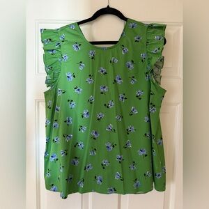 Kate Spade Green Ruffled Sleev Blouse